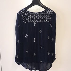 Lucky Brand Sheer blue embroidered tunic top, S/M